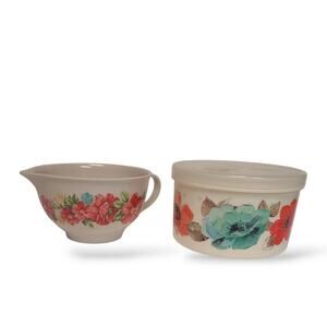 Pioneer Woman Wildflower Whimsey Melamine 2 C Measuring Cup Vented Lid Bowl Set